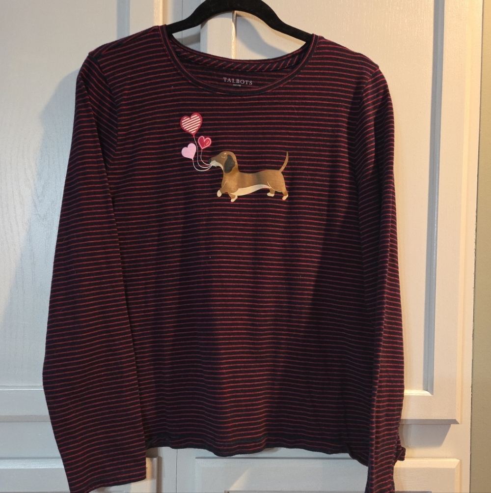 Talbots Petite Striped Dachsund Graphic Valentines Day XL